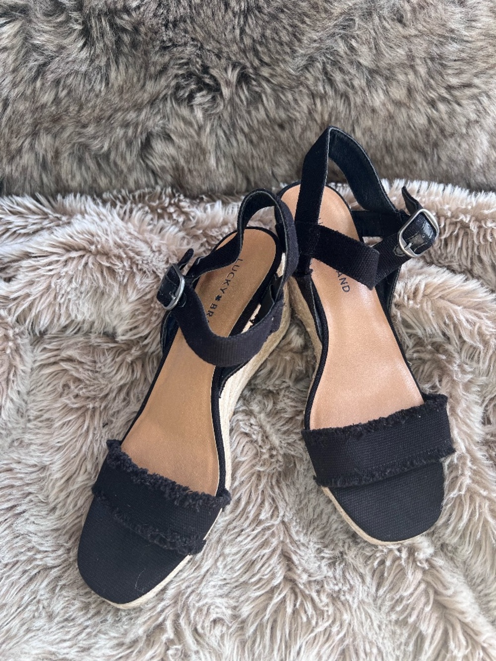 Lucky Brand Black Open-Toe Wedge Sandals — EU 39 / US 8.5 🖤